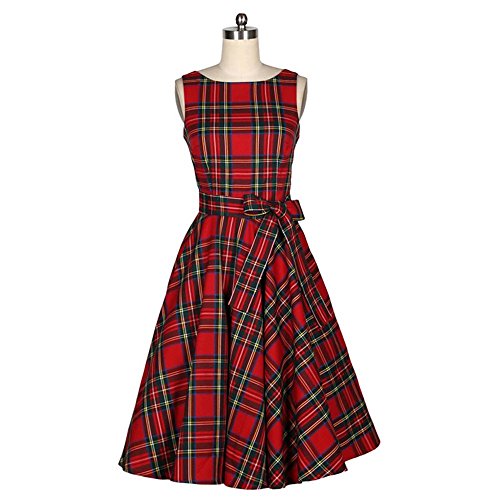 Christmas Present Women's 1950s Sundress Plaid Sleeveless Vintage Party Swing Dresses