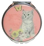 Vintage Design Kitty Cat and Flowers Compact Mirror