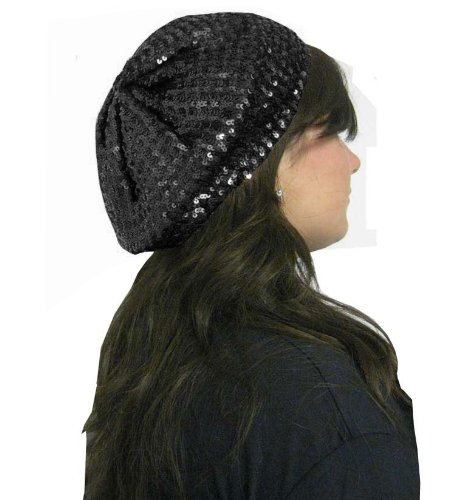 Black Shiny Sequin Beret