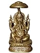 Seated Ganesh in Abhaya Mudra Yoga Idol Ganesha Statue Brass Sculpture 13 Inches