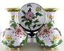 Vintage Collectible Pre-Owned Pair of Gourgeous White Ground Cloisonne Vases with Flowers and Butterflies plus a Complementary 6" Plate; Vases are 7" High by 5" Maximum Diameter