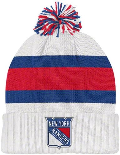NEW YORK RANGERS White CCM Classic Cuffed Pom Knit Beanie Hat Ski Cap