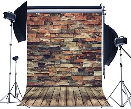 Fotoo 5x7ft Colorful Old Brick Stone Wall Wooden Floor Vinyl Photography Backdrops Studio Props