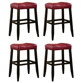 4 29 Red Cushion Saddle Back Espresso Bar Stools by The Furniture Cove