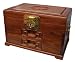 Chinese rosewood jewelry box chest with asian brass accents and carved ming style motifs, 12 x 8 x 8