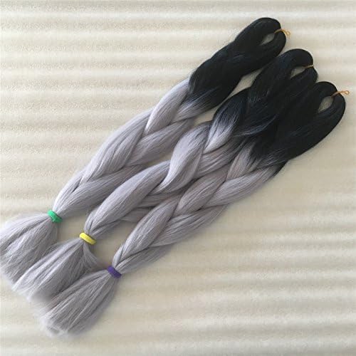 24" Jumbo Braids Kanekalon Synthetic Yaki Straight Twist Hair Extension Ombre 100gr (Black+Grey)