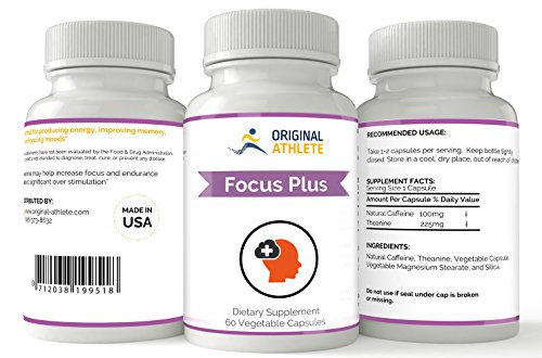 L-Theanine with Caffeine is Focus Plus - Nootropic Brain Function Enhancement with No Crash, Long Lasting, Energy Pill Supplement for the Original Athlete. Coffee Bean extracts - All Vegetarian.