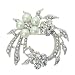 White Bead and Silvertone Clear Crystal Flower Brooch Pin