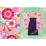 卒園式・入学式、七五三に こども袴セット ７歳女の子の着物(合繊)「ピンク、リボンと桜」と刺繍袴「濃いエンジ」のセットBT1317ksm