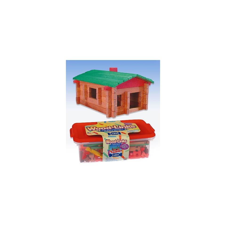 Traditional Wood Links Log Cabin Building Set with Hand cut, Rectangular Pine Logs, 120 Pieces