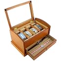 Deluxe Oak Finish Dual Level Watch Case Display Box For 7 Watches