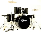 New Drum Set Black 5-Piece Complete Full Size with Cymbals Stands Stool Sticks