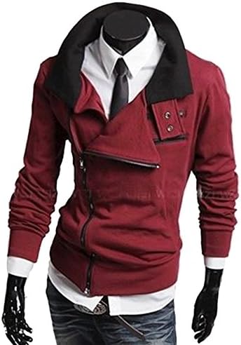 Egelbel Men Oblique Zipper Hoodie Casual Top Coat Slim Fit Jacket