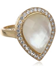Sterling Silver Mother-Of-Pearl Teardrop Blue Quartz Ring, Size 7