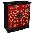 Handmade Asian Furniture - 35" Black & Red Imperial Style Storage Cabinet W Painted Butterfly Motif