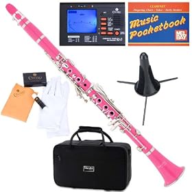 Mendini MCT-PK B Flat Pink ABS Clarinet w/ Case, Tuner, Stand, Mouthpiece, Box of 10 Reeds, Cork Grease, &amp; a Pair of Gloves: Musical Instruments