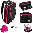 El Prado 3 in 1 Carry-On CrossBody Bag, Backpack and Briefcase - Pink Trim [LRG] For 14 to 15.6 inch Laptop Notebook Ultrabook Convertible Computers + Pink Bluetooth Suction Speaker