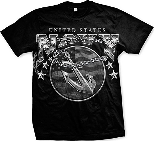 Oversized US Navy Anchor Emblem Mens T-shirt, United States Navy Men's Tee Shirt, Black