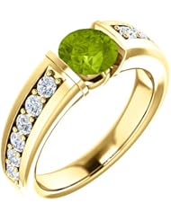 14K Yellow Gold 6.00mm Round Cut Peridot and Diamond Ring -- LIFETIME WARRANTY
