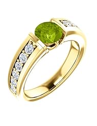 18K Yellow Gold 6.00mm Round Cut Peridot and Diamond Ring -- LIFETIME WARRANTY
