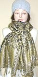 S78, Imported From India Seventy Inches By Thirty Inches Pashmina Silk Scarf Neck Warmer Offered with Hand Crocheted Blue Chenille Skull Cap