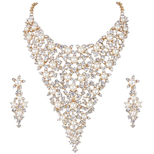 Ever Faith Austrian Crystal Simulated Pearl Collar Jewellery Set Gold-Tone Ivory Color N06078-2 steampunk buy now online