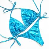 熱視線☆Skyブルーメタリックビーチ姫Tバック三角ビキニ水着/水色