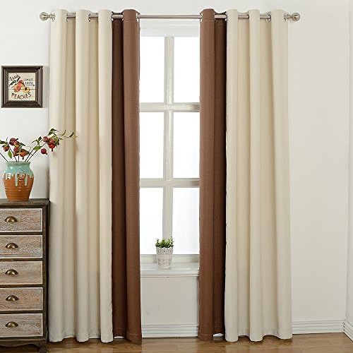 Fancy Queen Kendall Color Window Curtains Thermal Insulated Blackout Treatment for Bedroom Room 52 x 63 inch (Set of 2 Panels), Beige&amp;Brown