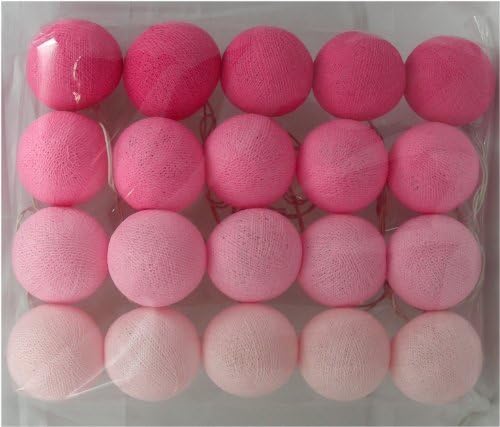 Pink and White Tone Handmade Cotton Balls Fairy String Party Lights 3metre 20 Globes/pack by sugar99shop