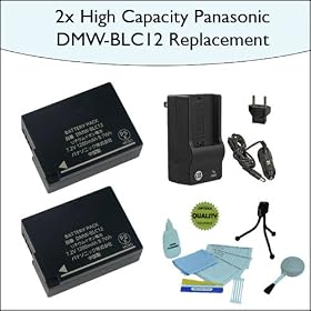 2 Packs of High Capacity Panasonic DMW-BLC12 Replacement Lithium-Ion Battery Pack for Panasonic DMC-GH2S, DMC-GH2K With 1 Hour AC/DC Rapid Charger and Bonus Cleaning Kit