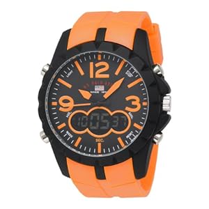 U.S. Polo Assn. Men's US9057 Analog-Digital Black Dial Orange Rubber Strap Watch