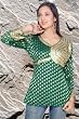 Green Designer viscose georgette kurti with tissue patchwork and stylish beadwork.