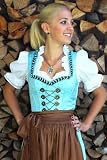 Trachten-Dirndl-Set, 3-teilig, midi, inkl. Schürze und Bluse, Trachtenmode für Damen, Rocklänge 70 cm, blau/braun, Größe 42 Produktbild