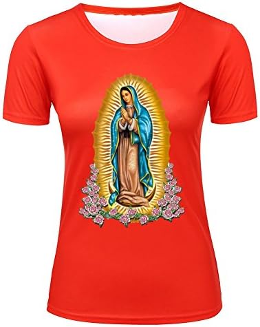 Kelisa 3D Girls Crew Neck Virgin Mary Short Sleeve Red Summer T Shirt