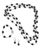 Sterling Silver Freshwater Baroque Black Pearl Necklace, Earring, and Bracelet Set
