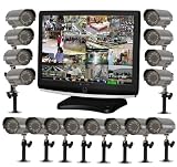 Clover Electronics LCD221616 22-Inch Wide Screen 16-Channel All-In-One Security System with 16 Cameras - Large (Black)