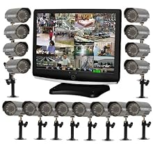 Clover Electronics LCD221616 22-Inch Wide Screen 16-Channel All-In-One Security System with 16 Cameras - Large (Black)
