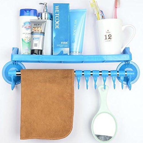 Vacuum Sucker Towel plastic Hooks kitchen Bathroom Removable Hanging Shelves (blue)