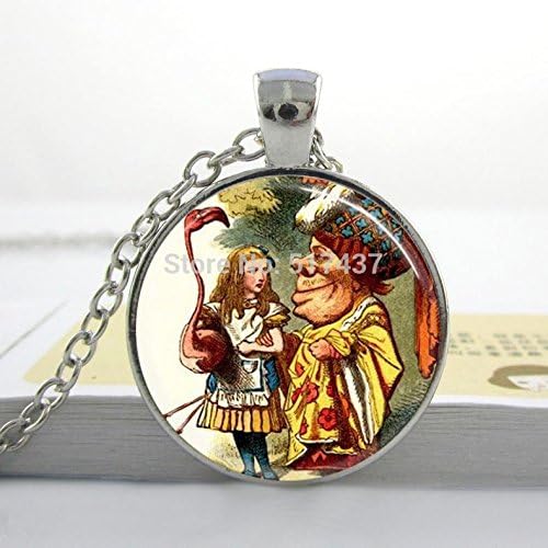 Lawrence Painting Lowest Price High Quality Alice In Wonderland Necklace Alice Plays Croquet With Duchess Pink Flamingo Art Pendant Art Necklace