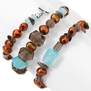 Deb Guyot Designs Blue Chalcedony, Smoky Quartz and Cultured Pearl Wrap... by