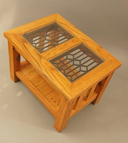 One of a Kind Solid Red Oak Side Table with Cast Iron and Glass