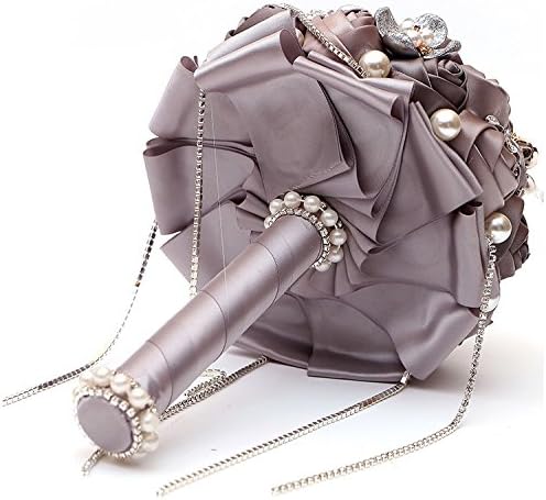 Foxqueena-001 Silk Roses Bridal Hand Tied Wedding Bouquets Holding Flowers with Deluxe Rhinestones