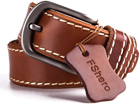 FShero Men's Vintage Genuine Leather Reversible Belts With Pin Buckle
