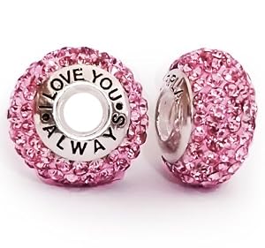 I Love You Always - Limited Edition - Luxurious and Exquisite Solid Sterling Silver 925 Pink Crystals Swarovski Elements Screw Threaded Bead Charm - will fit most European Bracelets such as Pandora, Trollbeads, Biagi, Chamilia, Tedora, Amore and any similar 3mm bracelets