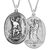 Sterling Silver Oval St Michael Medal, 24"