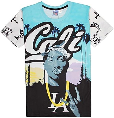 Longyang Men's 3D Printed LA Black Man Custom Fit O Neck T-shirt Blue L