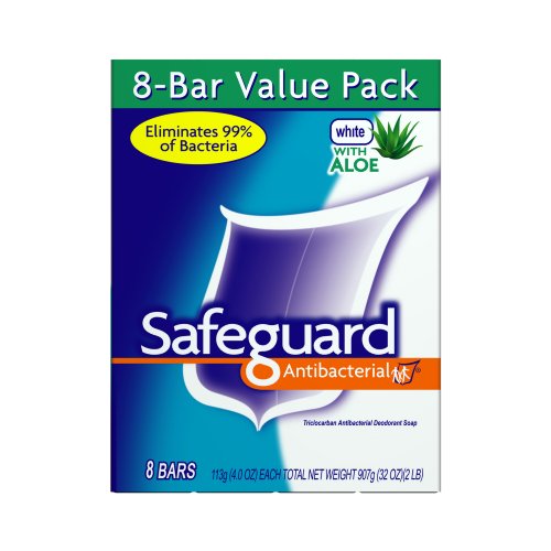 Safeguard Antibacterial Bar Soap with Aloe,  White, 4.0-oz bars 8 Count Pack  (Pack of 3)