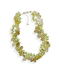 16 + 2 Inch Extension Citrine and Green Cultured Freshwater Pearl Twist Necklace