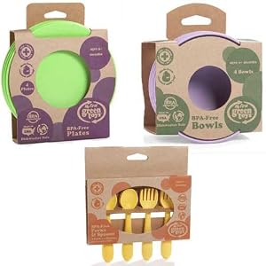 Green Toys Bpa-free Feeding Spoon and Fork Set of 8 plus 4 Bpa-free Feeding Plates and 4 Bpa-free Feeding Bowl