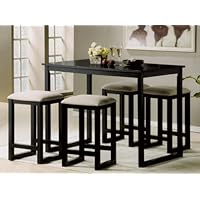 5pc Counter Height Dining Table & Stools Set Black Oak Finish